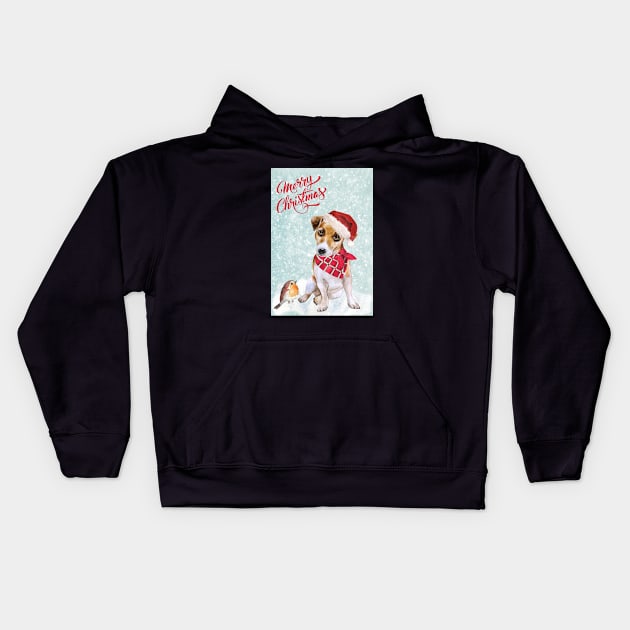 Jack Russell Terrier Merry Christmas Santa Dog Kids Hoodie by Puppy Eyes